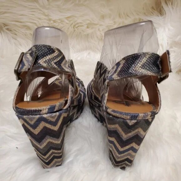 Crown Vintage Chevron Design Slingback Platform Wedge Sandal SZ 7.5M - Picture 9 of 10
